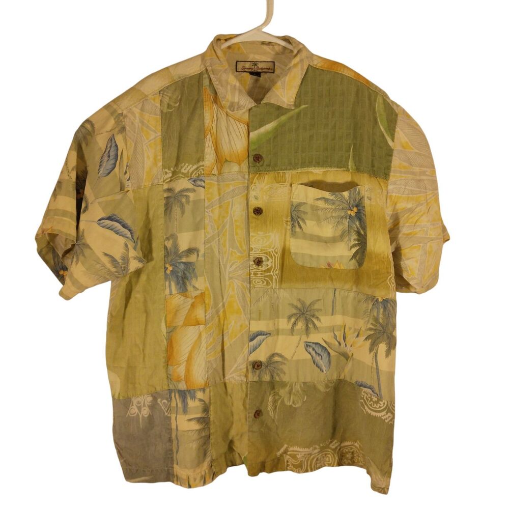 Tommy Bahama Hawaiian shirt mens M Medium patch work all over floral 100% silk